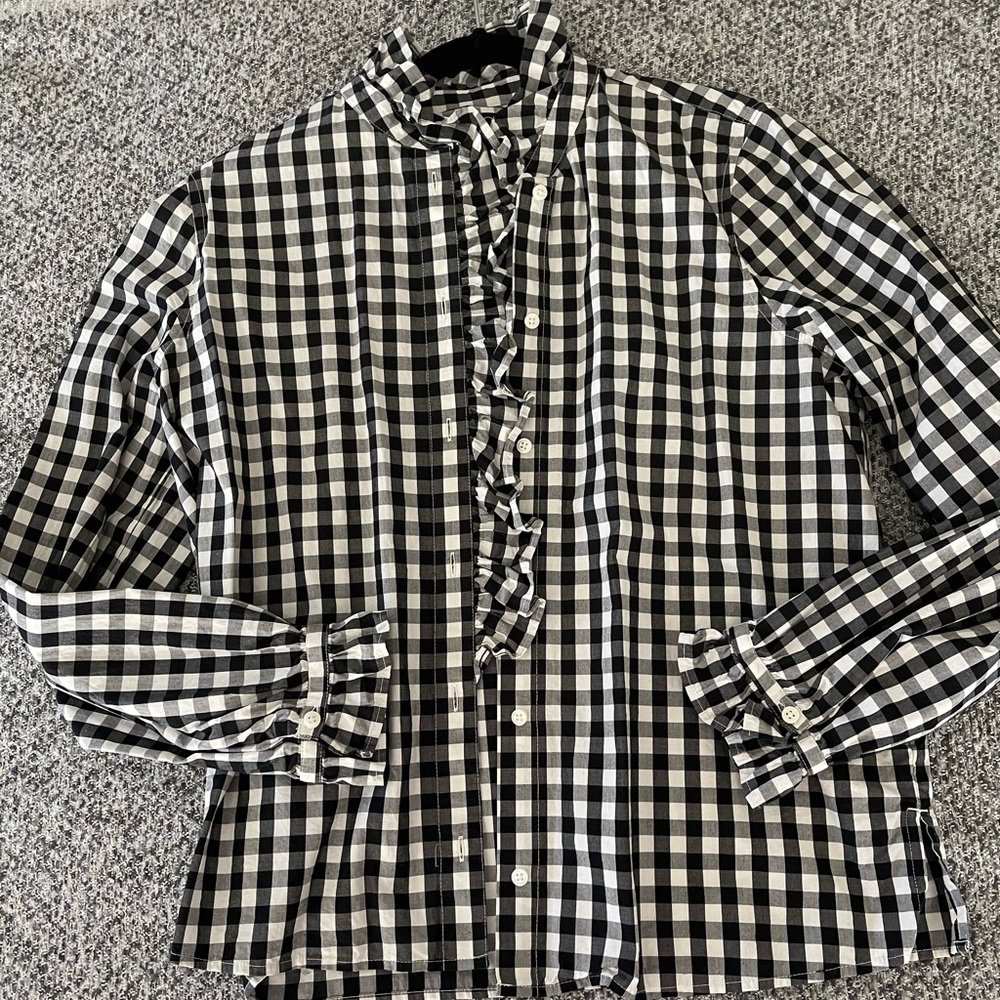 J. Crew cottage shirt in black gingham.
